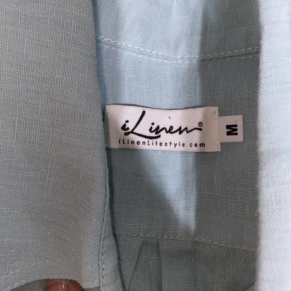 I Linen Women Shirt Green Top Button Down M Tunic 3/4" sleeve Lifestyle Pockets - Picture 5 of 6